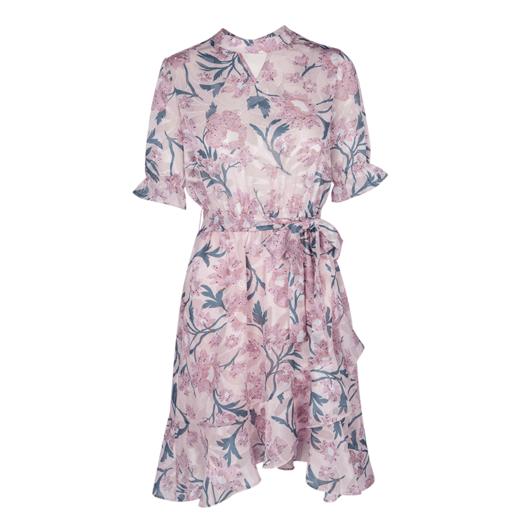 欧芮儿夏装新款喇叭袖V领不规则荷叶边裙印花雪纺连衣裙女8XLC11861 商品图4