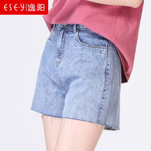 逸阳女裤牛仔短裤女2020夏季新款时尚简约毛边薄款阔腿A字三分裤2397 商品图1