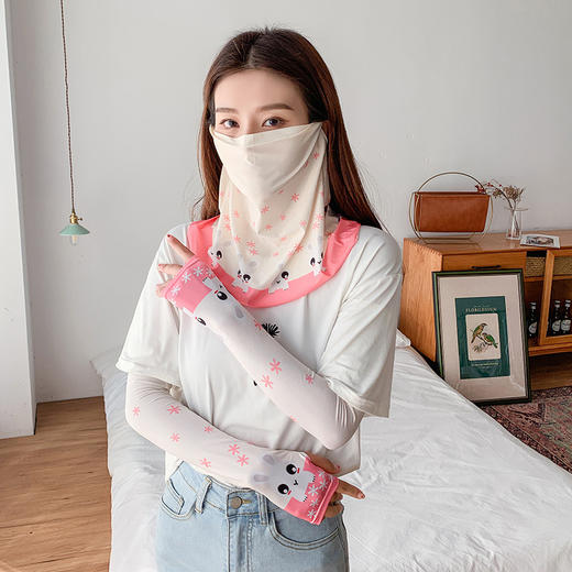 （五一出游必备——护颈防晒口罩+冰袖）女神泫雅风冰丝小雏菊系列一体防晒WY 商品图3