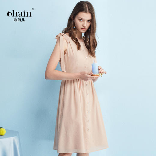 欧芮儿夏装新款蝴蝶结钉珠裙无袖衬衫连衣裙女中长款a字裙子8XLA11602 商品图0