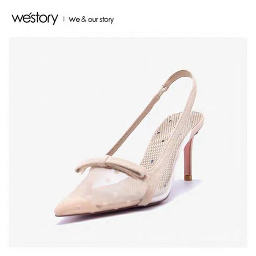 westory2020年夏新品镂空蕾丝波点蝴蝶结性感高跟细跟包头单凉鞋W20AH51941 商品图1