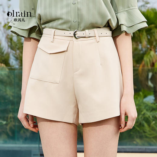 欧芮儿新款纯色腰带短裤女高腰阔腿裤 商品图1