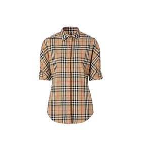 【二】BURBERRY 巴宝莉 女士 Vintage 格纹弹力棉质斜纹短袖衬衫 8018475 A7028
