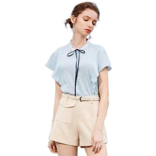 欧芮儿新款纯色腰带短裤女高腰阔腿裤 商品图4