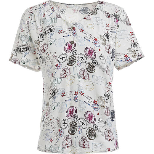 乔万尼真丝短袖上衣女设计感衬衫时尚气质v领印花桑蚕丝衬衣夏ES2C135 商品图4