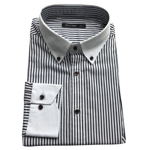 Marco Azzali 白色黑竖条纹长袖衬衫 C3515300 商品图0