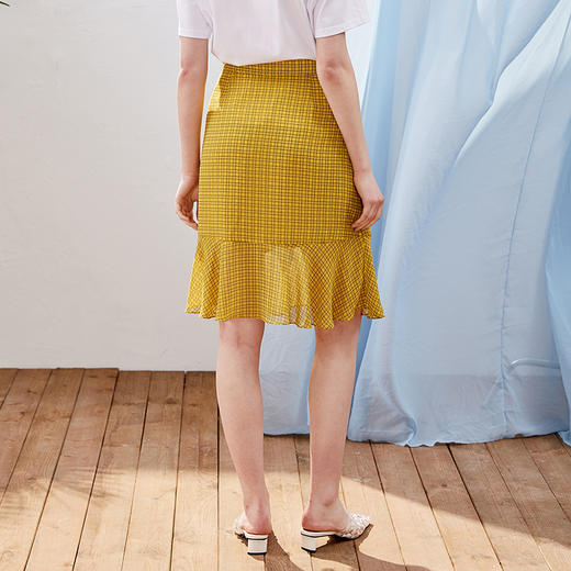 欧芮儿新款女装夏装格子半身裙女不规则蛋糕裙荷叶边女裙子9XQB20969 商品图1