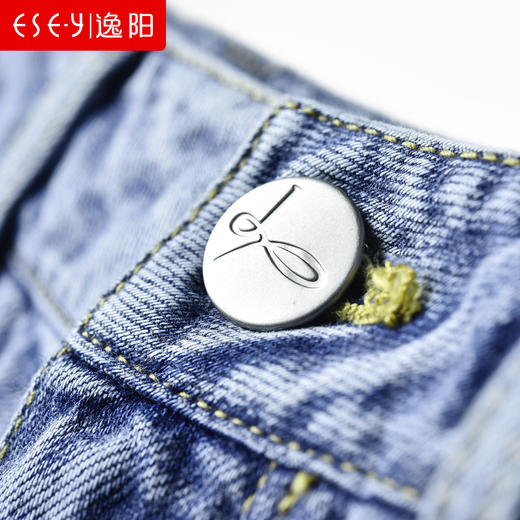 逸阳女裤牛仔短裤女2020夏季新款时尚简约毛边薄款阔腿A字三分裤2397 商品图3
