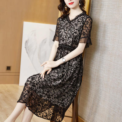 smjr8203053真丝连衣裙2020夏装新款中年女装气质桑蚕丝