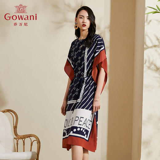 乔万尼新款夏季真丝桑蚕丝连衣裙女时尚气质宽松印花长裙过膝ES2E173 商品图2