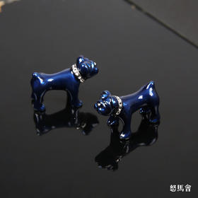 蓝釉斗牛犬袖扣