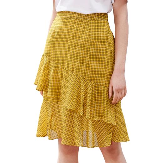 欧芮儿新款女装夏装格子半身裙女不规则蛋糕裙荷叶边女裙子9XQB20969 商品图3