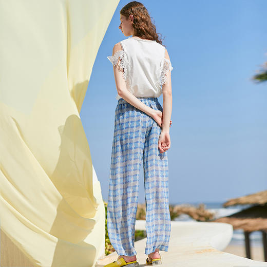 欧芮儿蕾丝拼接露肩上衣加阔腿长裤女洋气百搭时尚套装 商品图2