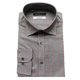 Marco Azzali 灰底红细格纹长袖衬衫 C3303900