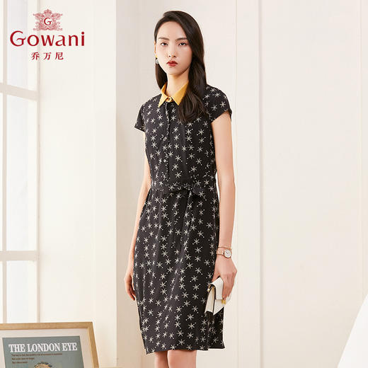 乔万尼夏季真丝连衣裙气质修身显瘦短袖桑蚕丝中长裙ES2E169 商品图1