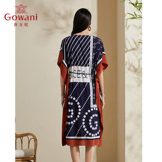 乔万尼新款夏季真丝桑蚕丝连衣裙女时尚气质宽松印花长裙过膝ES2E173 商品图3