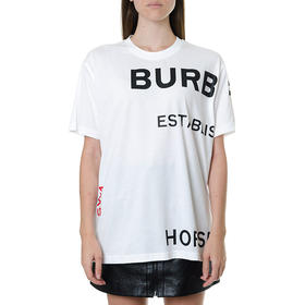 【一】BURBERRY 巴宝莉 女士 Horseferry 印花棉质宽松圆领短袖T恤 白色 8017103 A1464