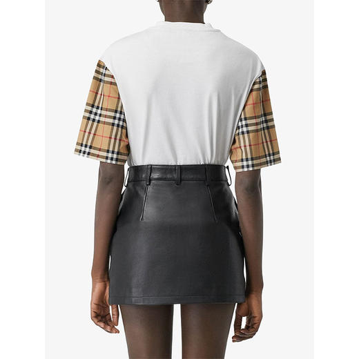 【一】BURBERRY 巴宝莉 女士 Vintage 格纹衣袖棉质宽松圆领短袖T恤 白色 8014896 A1464 商品图2