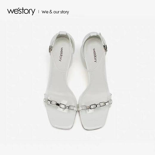 westory2020春夏新款一字扣高跟凉鞋女粗跟金属链条W29BG60151 商品图1