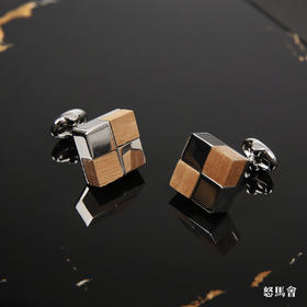 方形镀白金胡桃木袖扣