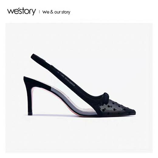westory2020年夏新品镂空蕾丝波点蝴蝶结性感高跟细跟包头单凉鞋W20AH51941 商品图2