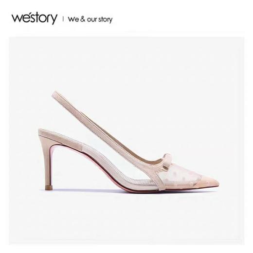 westory2020年夏新品镂空蕾丝波点蝴蝶结性感高跟细跟包头单凉鞋W20AH51941 商品图3