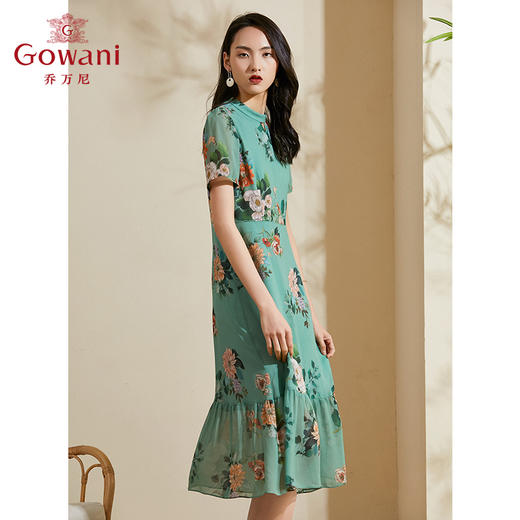 乔万尼连衣裙女夏新款修身显瘦气质长款印花真丝连衣裙过膝ES2E131 商品图2