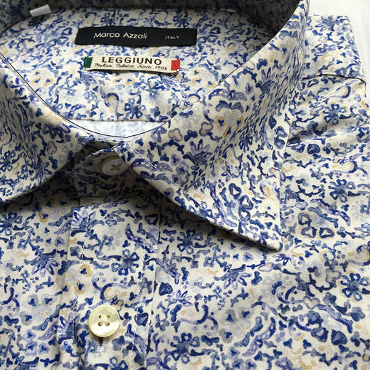 Marco Azzali 蓝色LEGGIUNO面料长袖衬衫 C3121600 商品图1