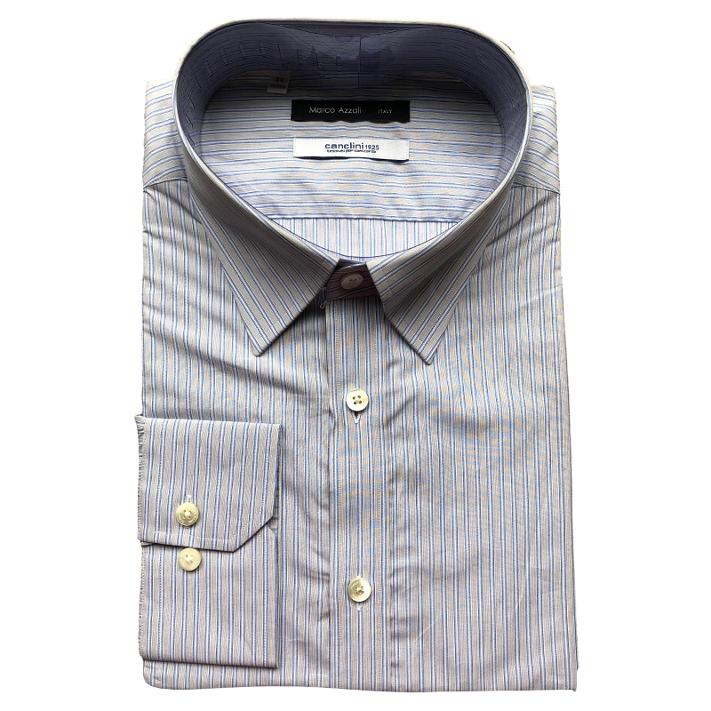 Marco Azzali 灰底蓝细条进口面料长袖衬衫 C3321600