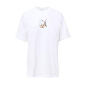 BURBERRY 巴宝莉 女士棉质小鹿印花宽松圆领短袖T恤 白色 8024653 A1464