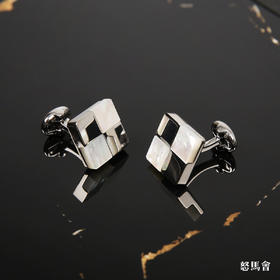 方形镀白金天然深海贝母袖扣