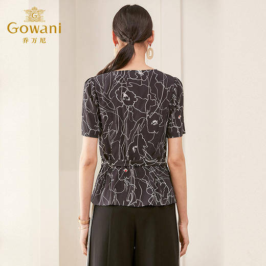 乔万尼桑蚕丝衬衫夏季新款真丝上衣女时尚气质修身衬衣短袖ES2C129 商品图3