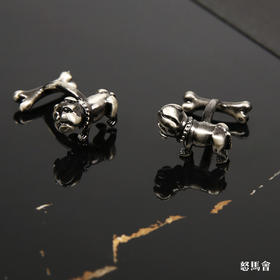 古银色斗牛犬袖扣