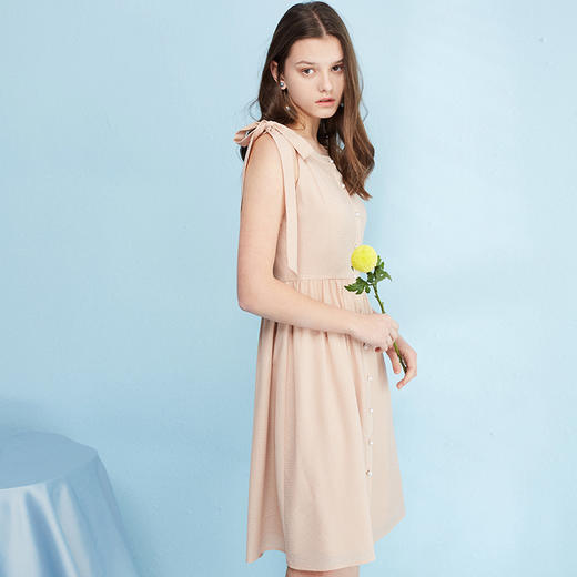 欧芮儿夏装新款蝴蝶结钉珠裙无袖衬衫连衣裙女中长款a字裙子8XLA11602 商品图1