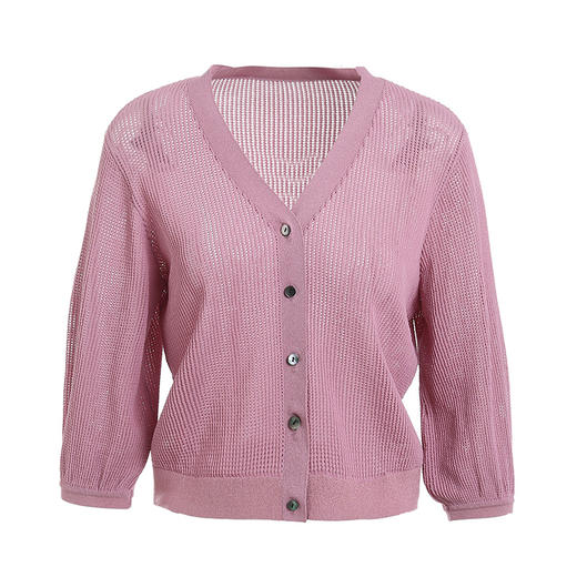 乔万尼夏季新款薄款开衫宽松显瘦纯色五分袖针织衫短款ES2M225 商品图4