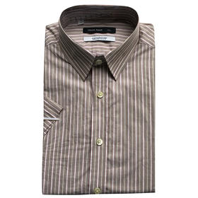 Marco Azzali 棕色竖条纹CANCLINI短袖衬衫 C3252500