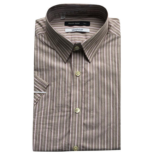 Marco Azzali 棕色竖条纹CANCLINI短袖衬衫 C3252500 商品图0