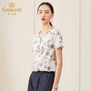 乔万尼真丝短袖上衣女设计感衬衫时尚气质v领印花桑蚕丝衬衣夏ES2C135 商品缩略图1
