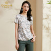 乔万尼桑蚕丝上衣女夏新款印花圆领短袖真丝衬衫宽松显瘦洋气衬衣ES2C133 商品缩略图1