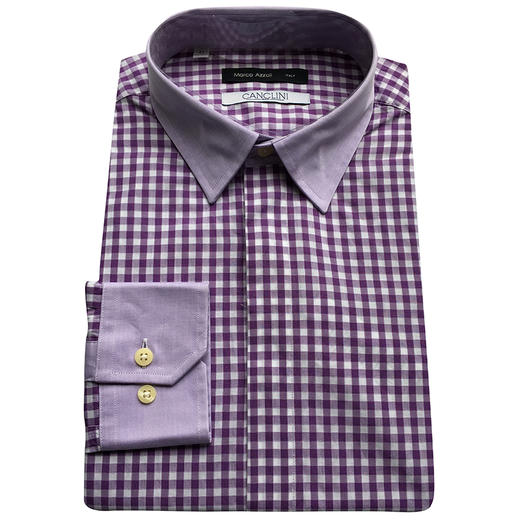 Marco Azzali 紫色小格子CANCLINI面料长袖衬衫 C3507A00 商品图0