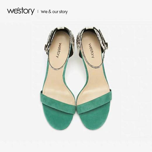 westory2020新款高跟凉鞋女细跟甜美复古风蛇皮纹单鞋W29BG60071 商品图1