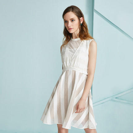 欧芮儿 夏装新款V领条纹无袖连衣裙 商品图7