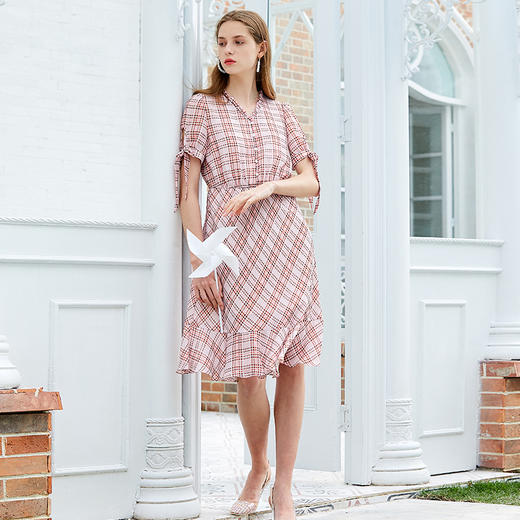 欧芮儿新款夏装格子雪纺连衣裙9XLB21032 商品图1