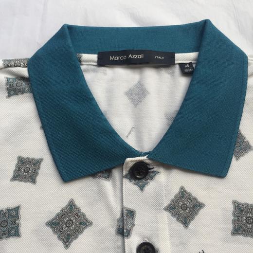 Marco Azzali 白底蓝绿领几何印花短袖POLO衫 T3201700 商品图1