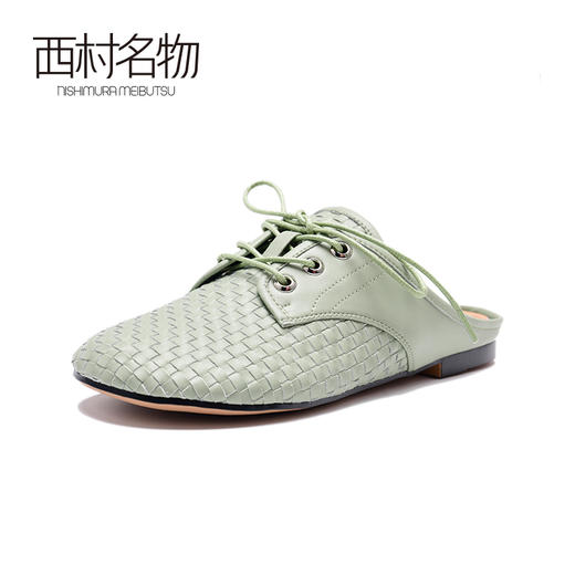 西村名物2021夏季新款包头半拖女圆头编织系带穆勒鞋ins潮X20AH10271 商品图3