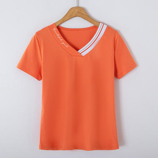 女潮新品春夏80支丝光棉纯棉上衣v领拼接时尚百搭女衣服zs6715