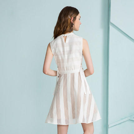 欧芮儿 夏装新款V领条纹无袖连衣裙 商品图5