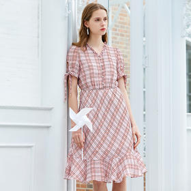 欧芮儿新款夏装格子雪纺连衣裙9XLB21032