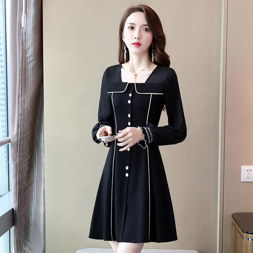 WZNH-CPYY9962小香风个性减龄舒适长袖拼色连衣裙 商品图3