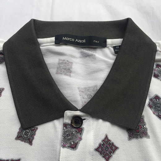 Marco Azzali 白底黑领几何印花短袖POLO衫 T3201400 商品图1